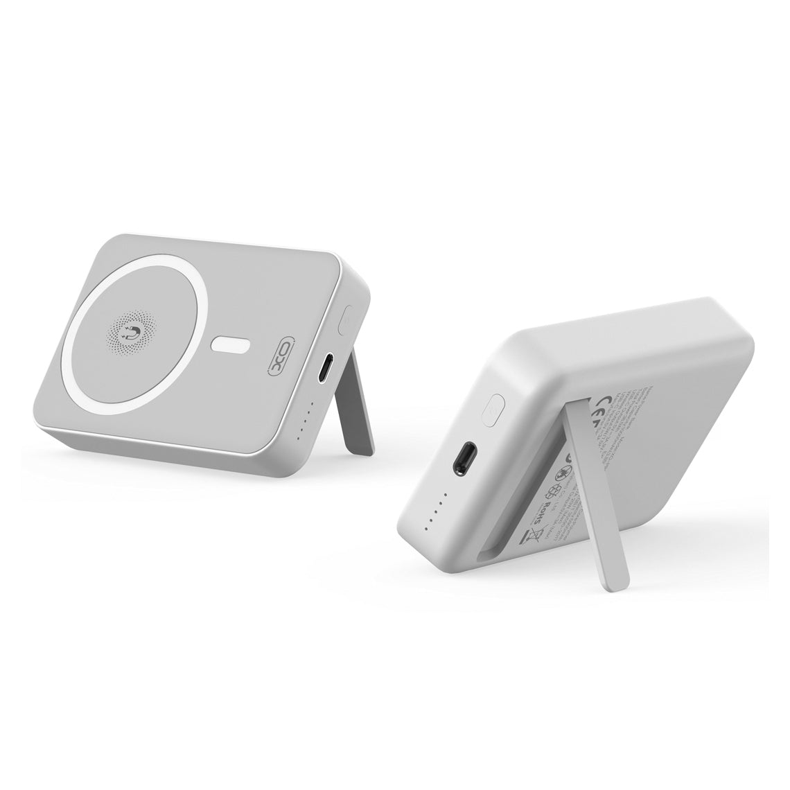Baterie Externă Magnetică Wireless 15W + PD 20W, 10.000mAh, cu Suport Stand, Albă