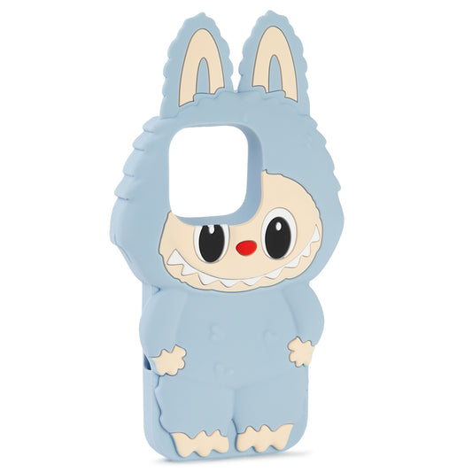 Husă iPhone 16 Labubu 3D din silicon, Sky Blue