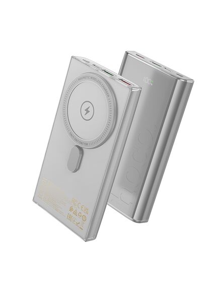 Hoco (Q22) Baterie externa, Wireless, 1xUSB-C PD, 2xUSB-A, QC 3.0, 5V, 3A, Display LED, Magnet, 10.000mAh, GRAY