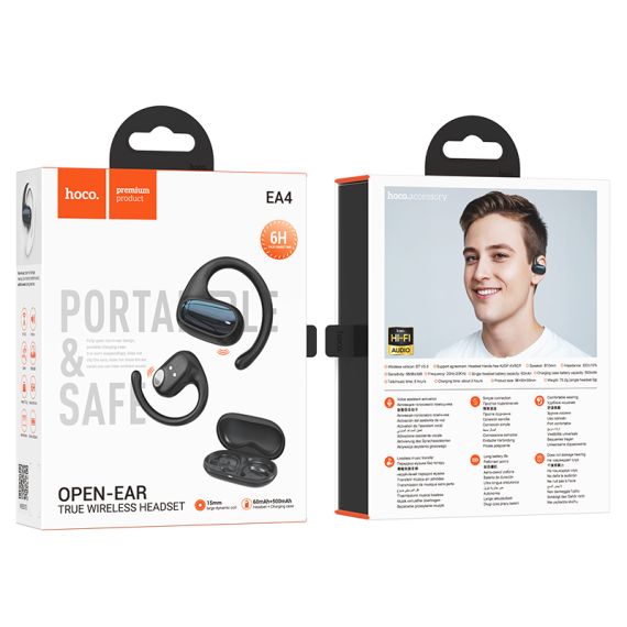Hoco Casti Wireless, Ear Buds, BT 5.3, On-Ear, Noise Cancelling, pentru concentrare/somn, 500mAh, BLACK