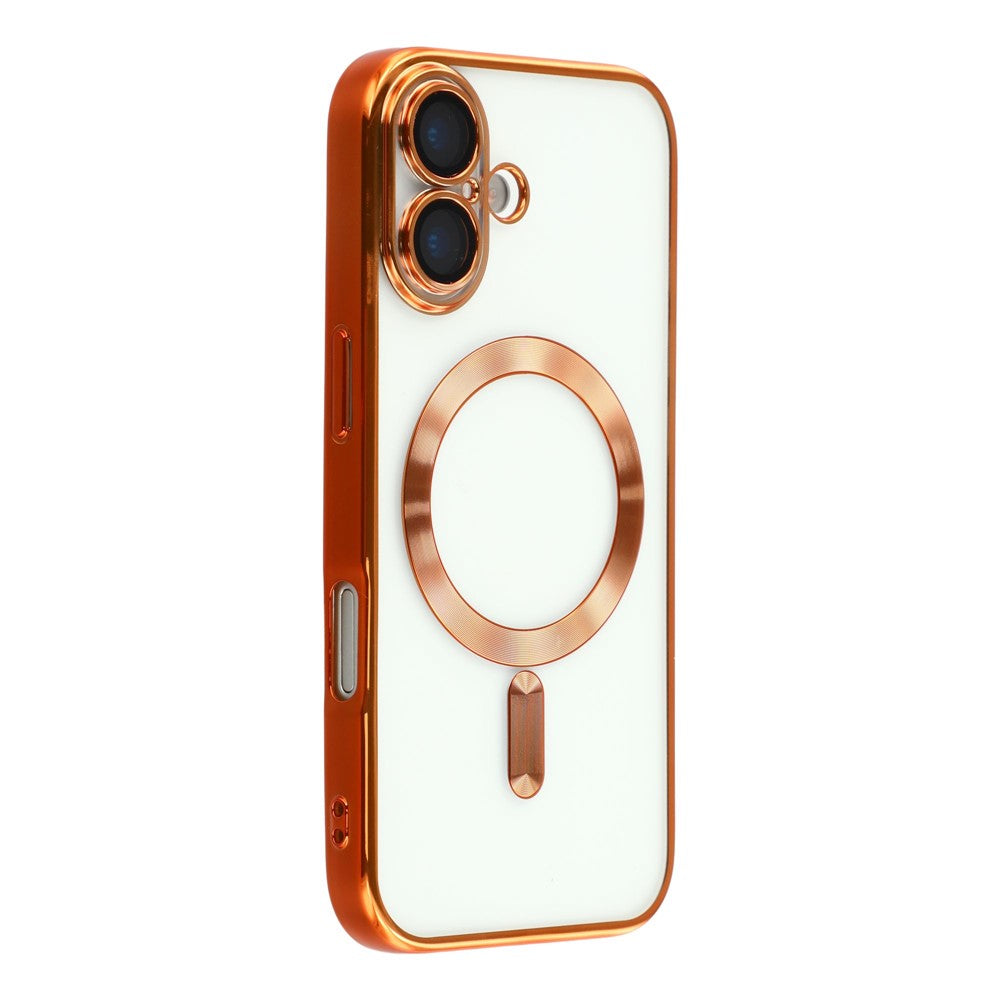 Husa iPhone 17, cu MagSafe, ElectroPlated,transparent, rama ORANGE