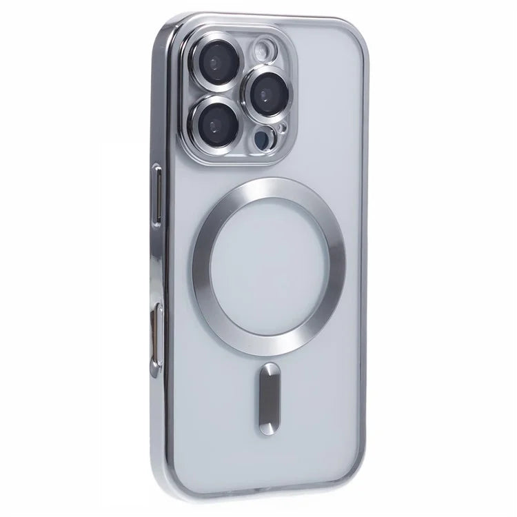 Husa Plating, iPhone 16 Pro Max, cu MagSafe, ElectroEdge, Silver Clear