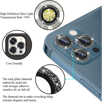 Protectie Camere Individuale din Sticla cu Diamante Gold pentru iPhone 13 Pro Max