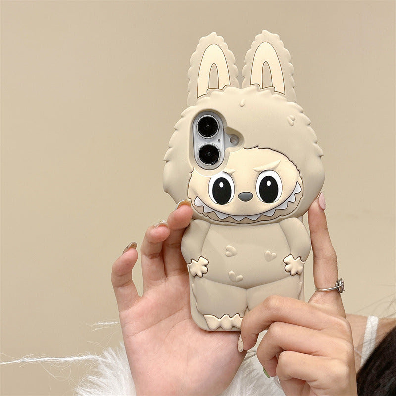 Husă iPhone 14 Pro , Desen 3D Labubu, Silicon Moale,Cream