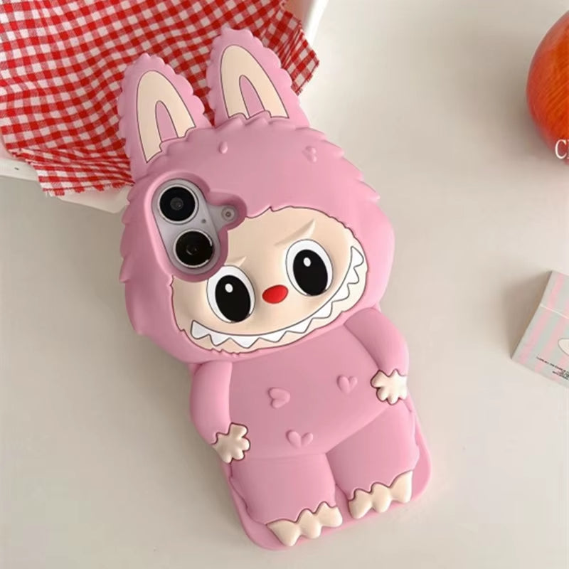 Husă iPhone 14 Pro , Desen 3D Labubu, Silicon Moale,Pink