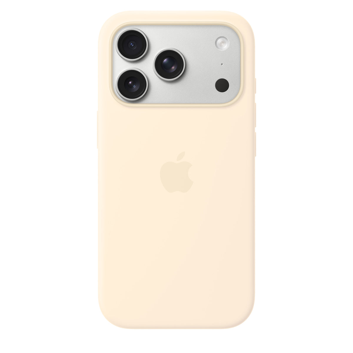 Husă crem Vanilla, vedere din spate cu telefonul montat și decupajele pentru cameră vizibile.
