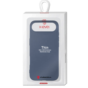 Husă X-Level Thin Series bleumarin, prezentată în ambalaj, cu exteriorul vizibil.
