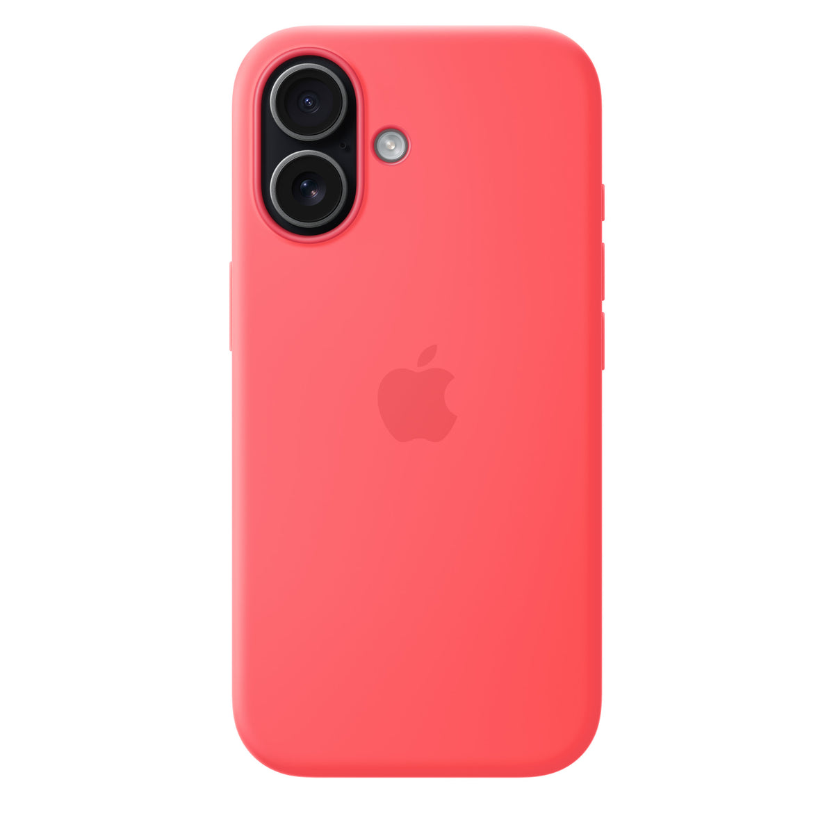 Husă roz-corai Bright Guava, vedere din spate cu telefonul montat și decupajele pentru cameră vizibile.