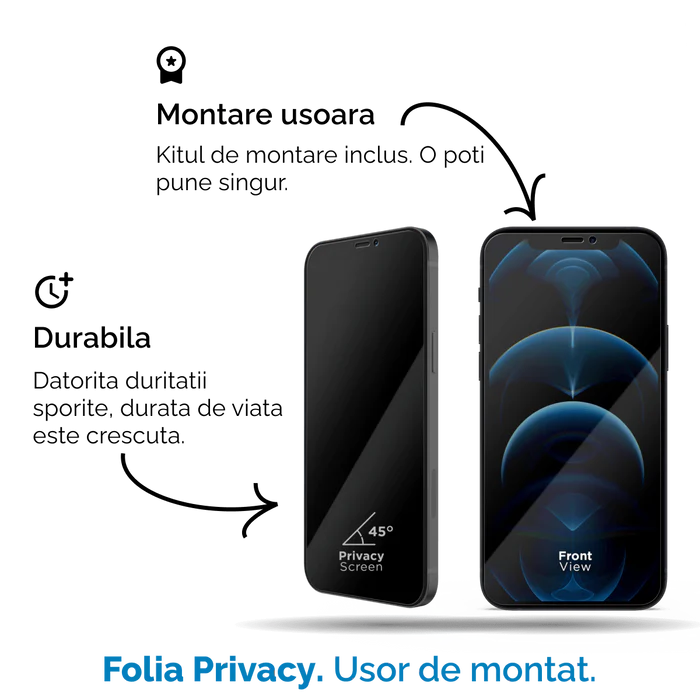 Folie Sticla Securizata iPhone 15, 3D PRIVACY SERIES