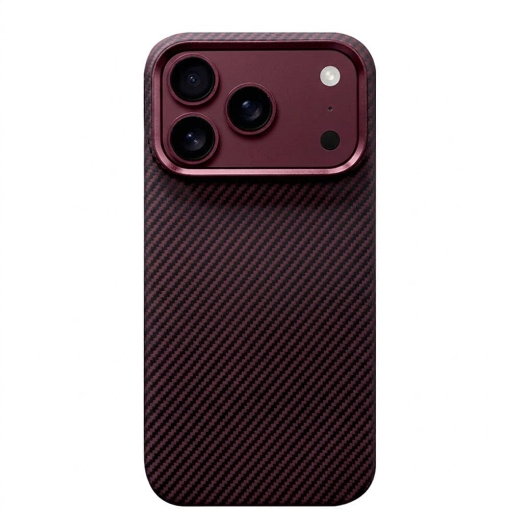 Husă Aramid cu MagSafe pentru gama iPhone 18 Pro și Pro Max, Cherry Red, textură din fibră de aramidă