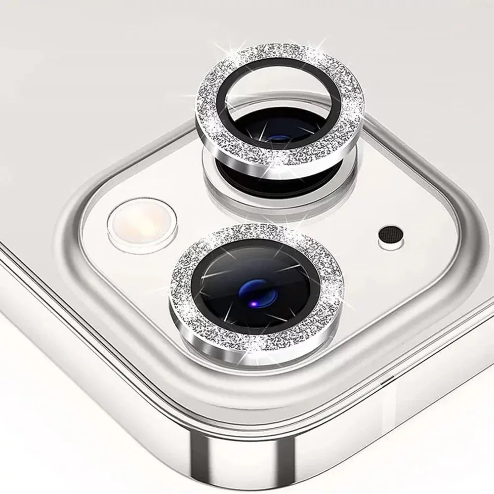 Protectie Camere Individuale iPhone 13 din Sticla cu Diamante Argintiu