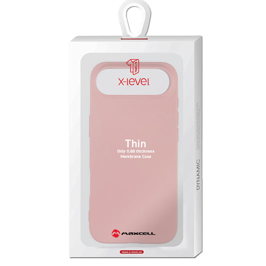 Husă X-Level Thin Series roz, prezentată în ambalaj, cu exteriorul vizibil.