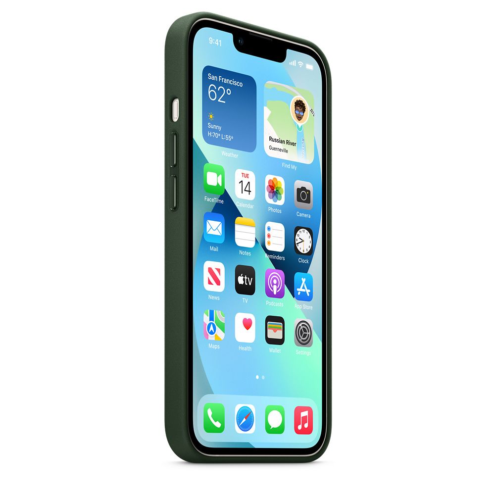 Husa de protectie Apple cu MagSafe pentru iPhone 13, Piele - Culoare Sequoia Green - mag-genius-accesorii