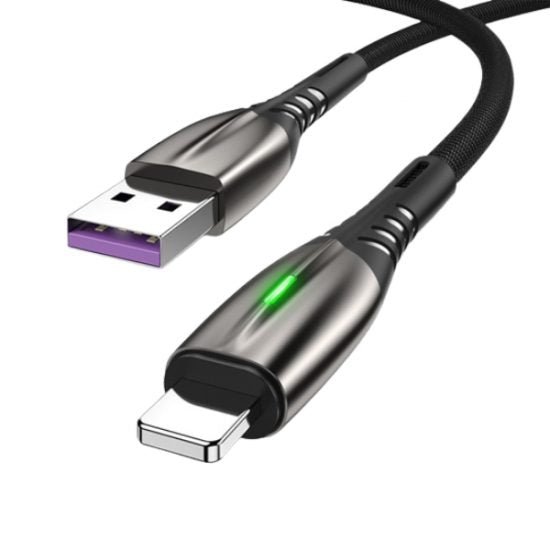 Cablu de date si incarcare lightning, Negru, Textil - 2m - mag-genius-accesorii