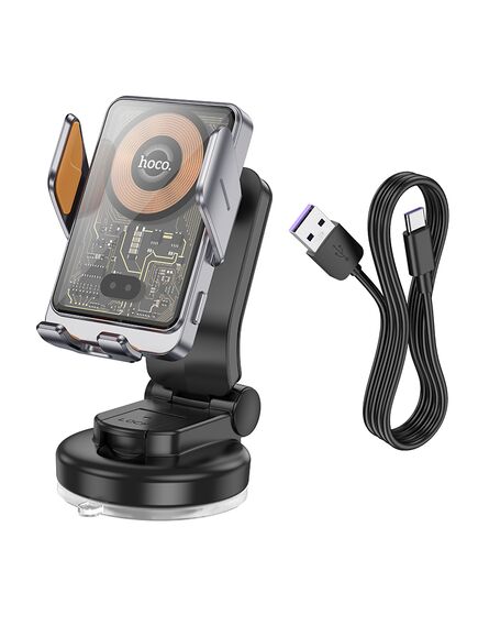 Suport Auto cu incarcare Wireless, 15W, cu cleme laterale, montaj Bord, cablu USB-C, 1m, AutoSensor Lock