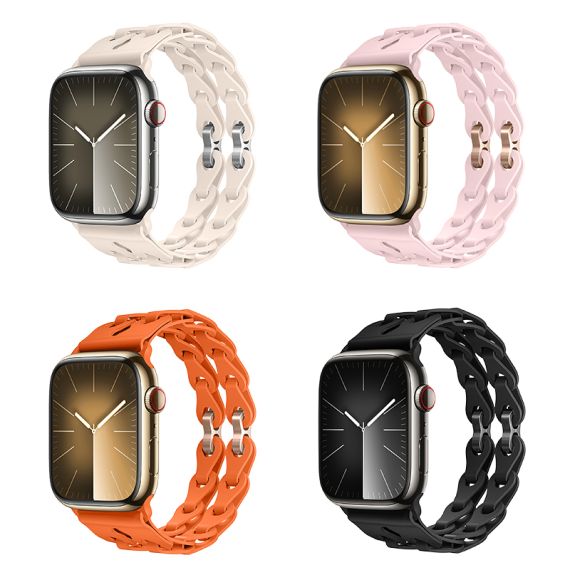 Curea silicon, pentru iWatch, Universal Size (42/44/45/49mm) - Flexibile Band, Hollow, Crem