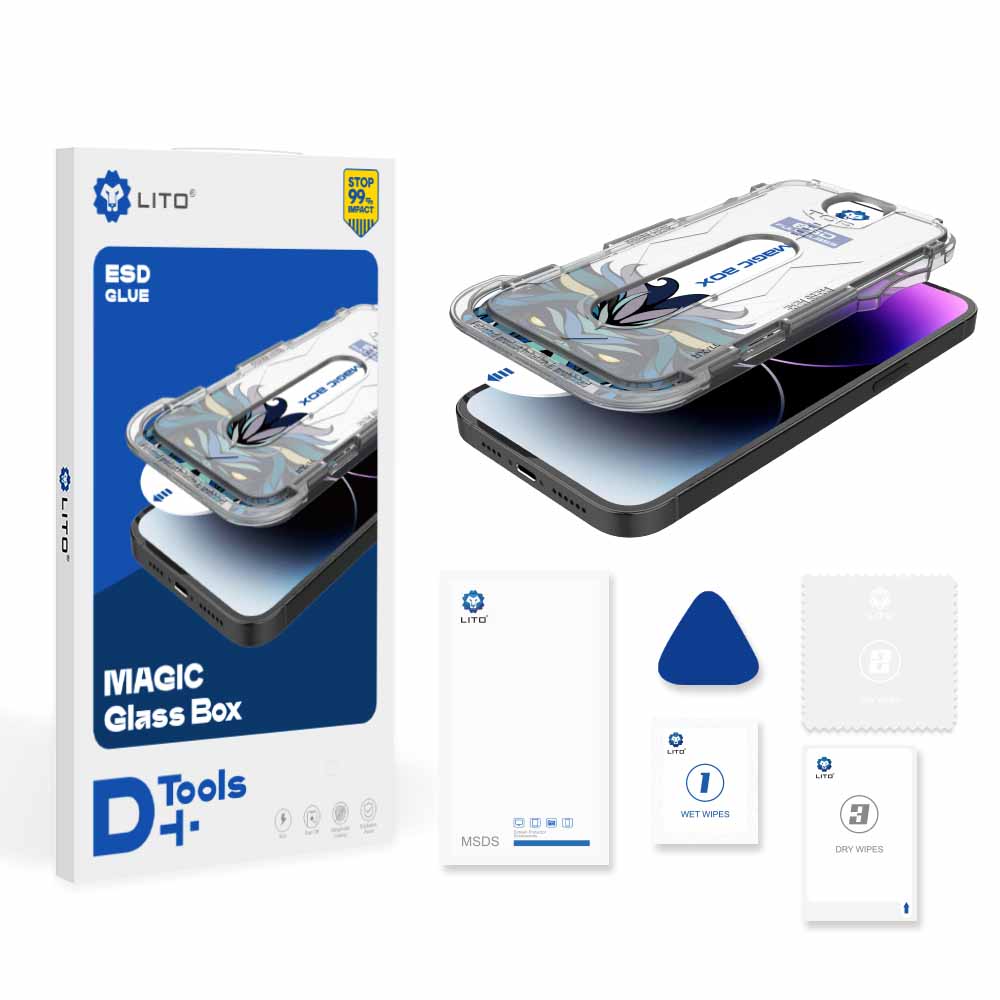 Folie sticlă iPhone 14 Lito Magic Clear, cu aplicator D+ Tools