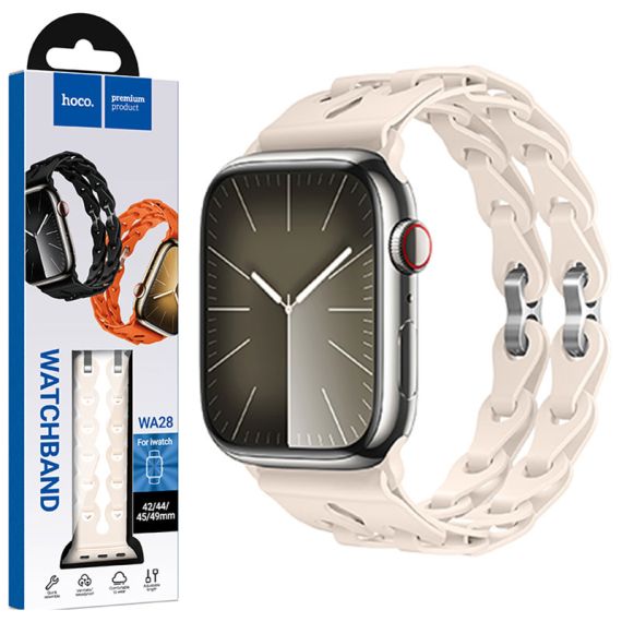 Curea silicon, pentru iWatch, Universal Size (42/44/45/49mm) - Flexibile Band, Hollow, Crem