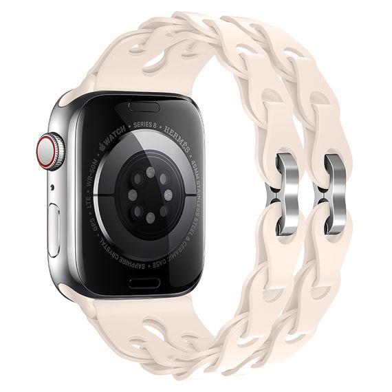 Curea silicon, pentru iWatch, Universal Size (42/44/45/49mm) - Flexibile Band, Hollow, Crem