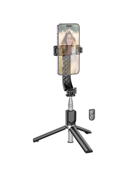 Selfie Stick, pentru telefon, 2 in 1, Mini Telescopic, Inox, cu telecomanda BT, BLACK