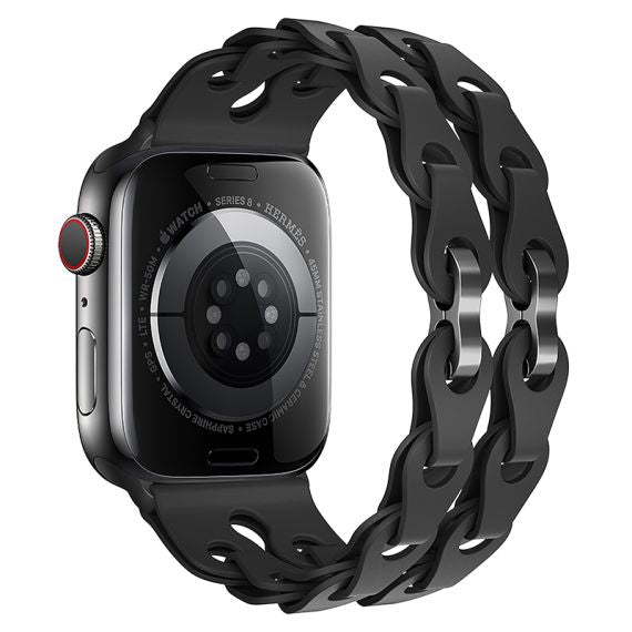 Curea silicon, pentru iWatch, Universal Size (42/44/45/49mm) - Flexibile Band, Hollow, Black