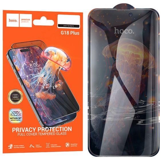 Folie Hoco iPhone 16 Plus Full Glue 6D, HD AntiSpy  Privacy | Black