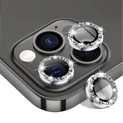 Protectie Camere Individuale din Sticla cu Diamante Argintiu Pentru Iphone 12 Pro