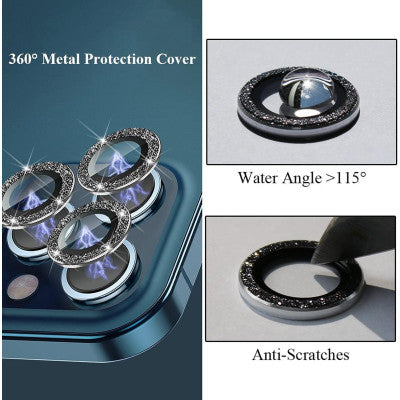 Protectie Camere Individuale din Sticla cu Diamante Argintiu Pentru Iphone 12 Pro