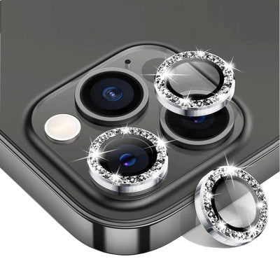 Protectie Camere Individuale din Sticla cu Diamante Argintiu pentru iPhone 13 Pro
