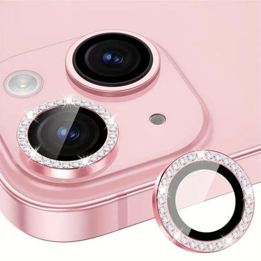 Protectie Camere Individuale din Sticla cu Diamante Roz pentru iPhone 14