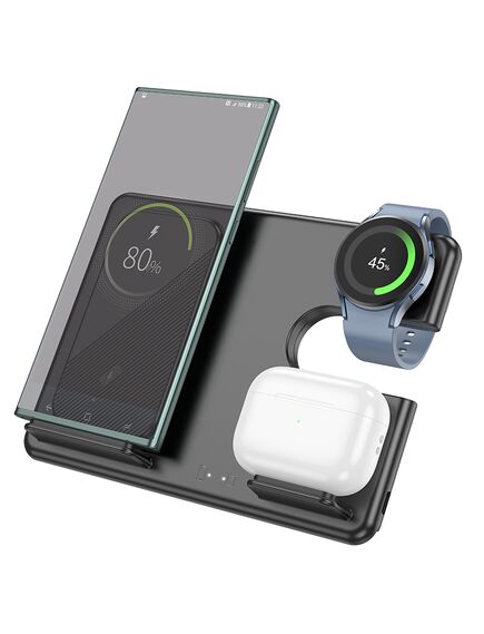 Statie Incarcare Wireless,Hoco 5V, 3A, Desktop Stand, Magnetic, 3 in 1