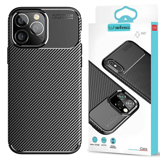 Husă iPhone 15 Pro Max AutoFocus TPU cu aspect carbon, Black