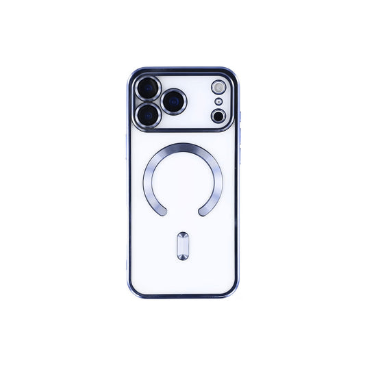 Husa  iPhone 17 Pro Max, cu MagSafe, ElectroPlated, transparenta, rama BLUE