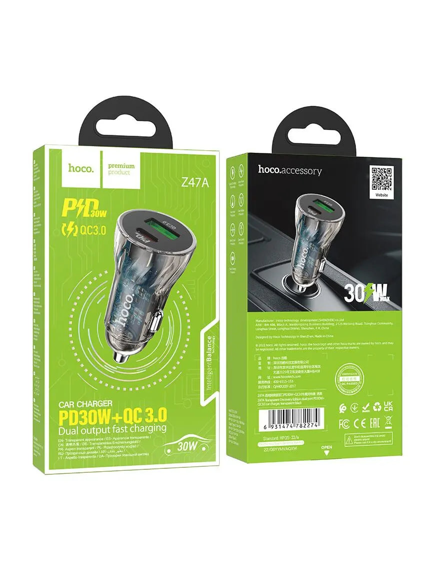 Incarcator auto, USB-C PD 30W, USB-A 18W