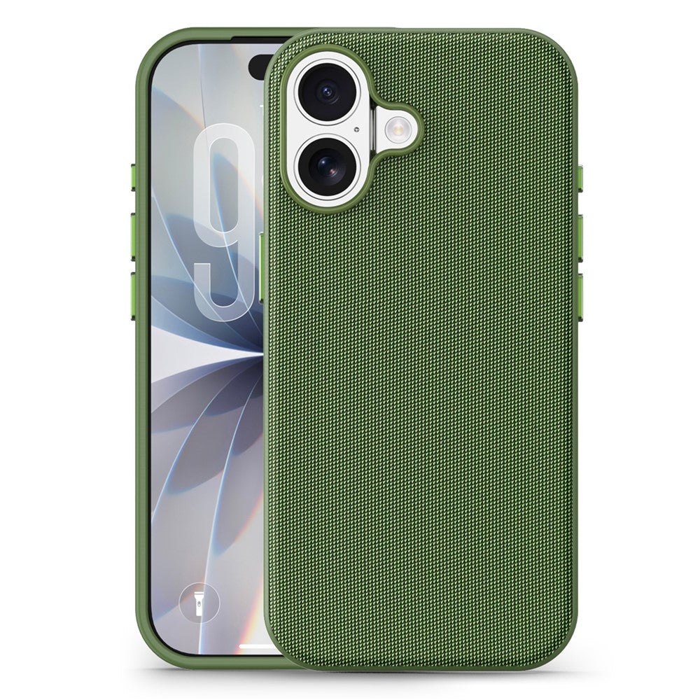 Husă Woven TechCraft pentru iPhone 17, Dark Green, vedere față și spate.