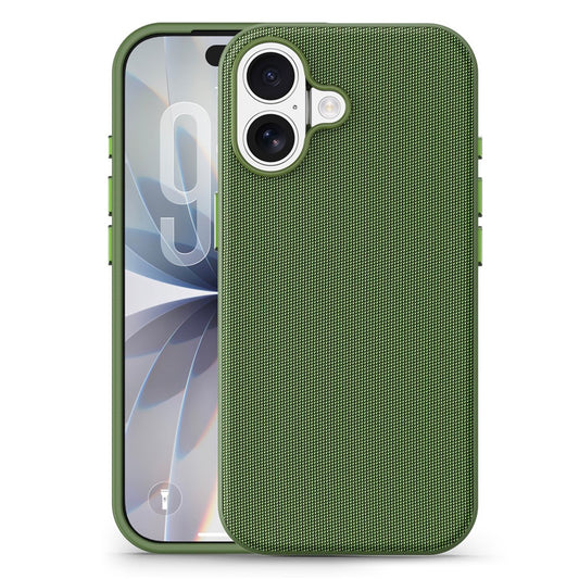Husă Woven TechCraft pentru iPhone 17, Dark Green, vedere față și spate.