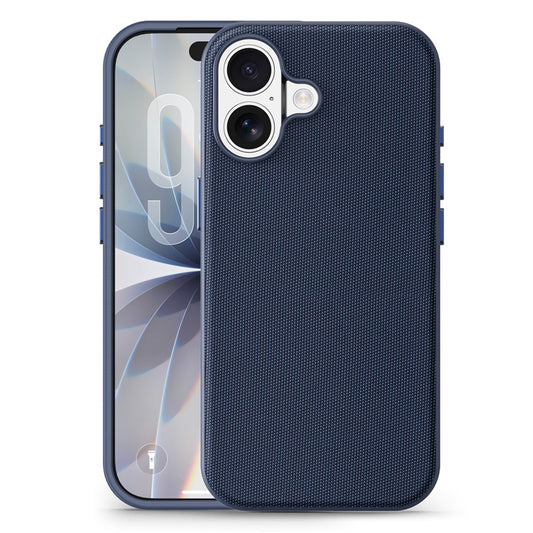 Husă Woven TechCraft pentru iPhone 17, Navy Blue, vedere față și spate.