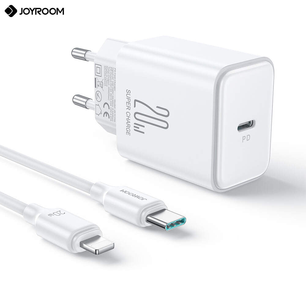 Incarcator rapid priza Joyroom USB Type-C 20W cu cablu Type-C to Lightning inclus alb - mag-genius-accesorii