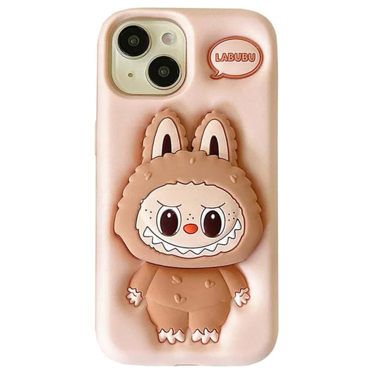 Husă iPhone 14 Pro Max Kawaii Labubu cu suport, Peach