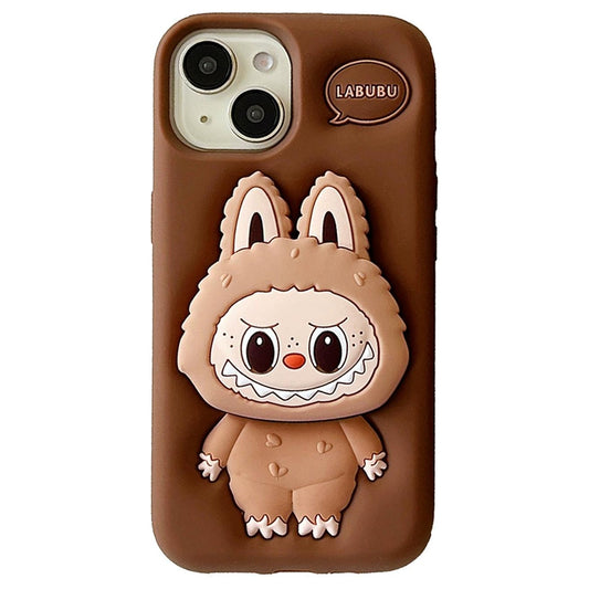 Husă iPhone 15 Pro Max Kawaii Labubu cu suport, Brown