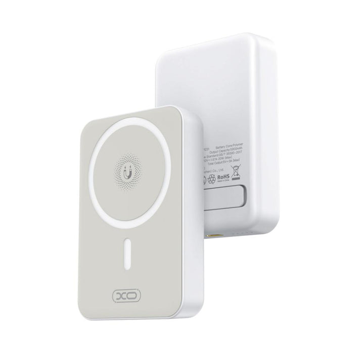 Baterie Externă Magnetică Wireless 15W + PD 20W, 10.000mAh, cu Suport Stand, Albă