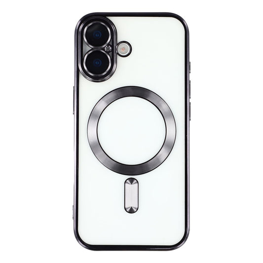 Husă Plating MagCase Black, spate transparent cu ramă colorată.