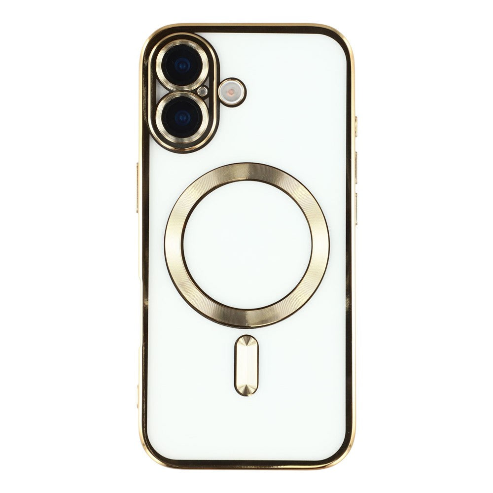 Husă Plating MagCase Gold, spate transparent cu ramă colorată.