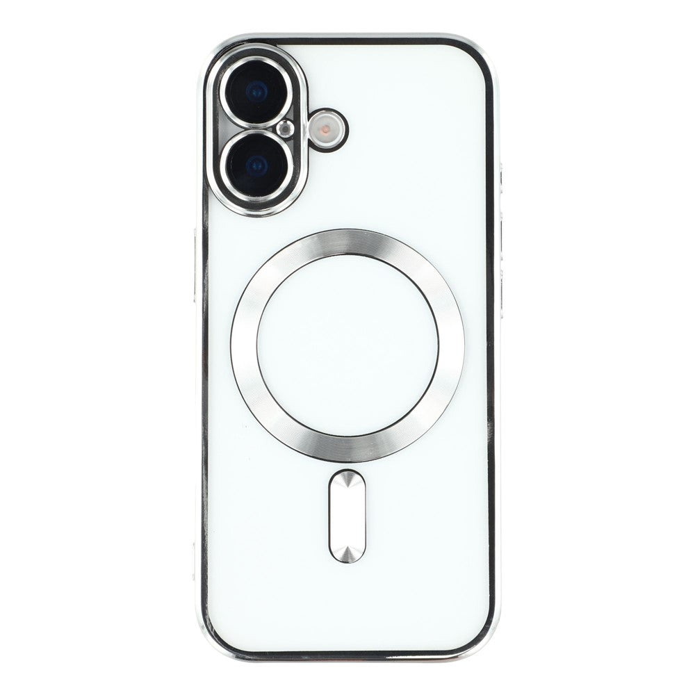 Husă Plating MagCase Silver, spate transparent cu ramă colorată.