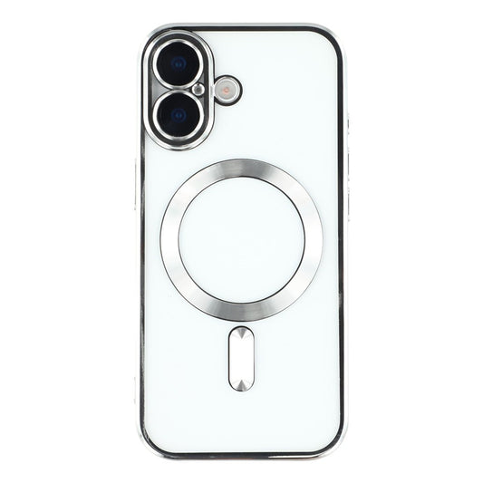 Husă Plating MagCase Silver, spate transparent cu ramă colorată.
