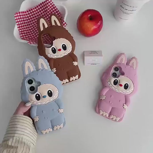 Husă iPhone 15 Pro Max Labubu 3D din silicon, Pink