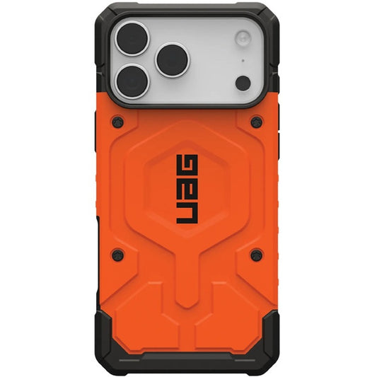 Husă UAG Pathfinder portocalie cu ramă neagră, vedere din spate.