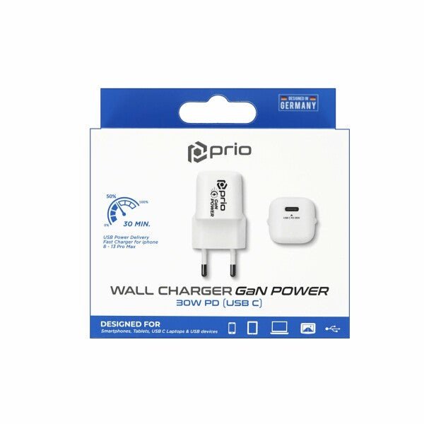 ÎNCĂRCĂTOR DE PERETE PRIO GAN POWER USB-C - 30W - ALB - mag-genius-accesorii