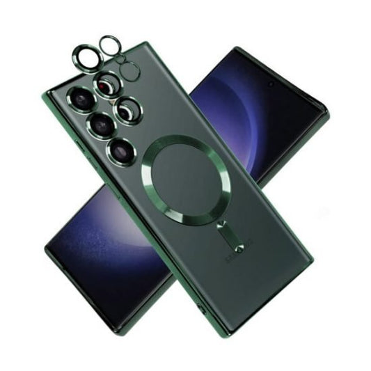 Husa Luxury, Magsafe, Margini colorate, Full cover, Transparent pentru Samsung Galaxy S22 Ultra - Verde - mag-genius-accesorii