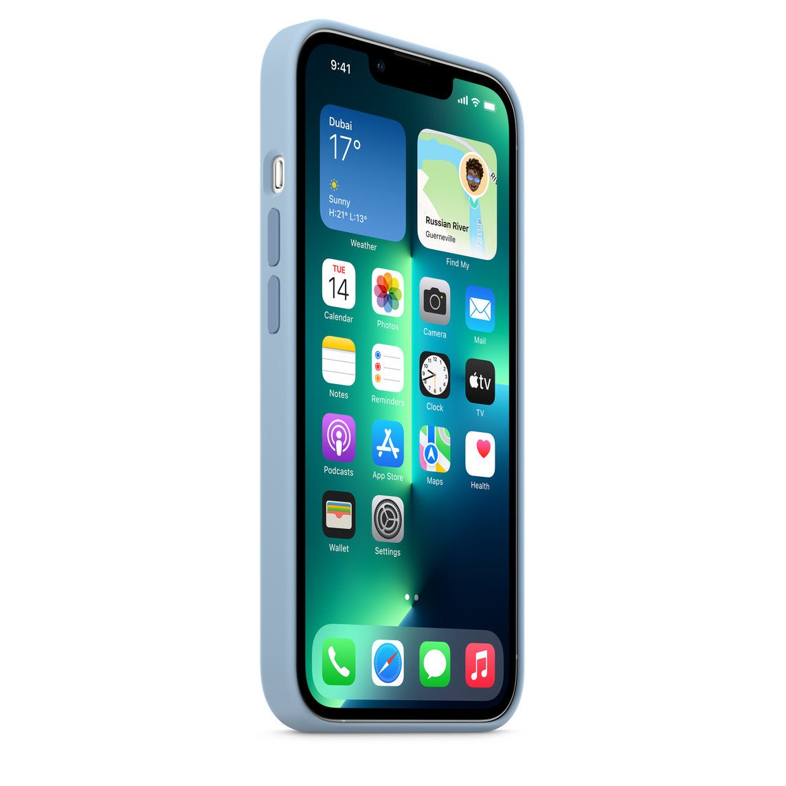 Husa de protectie Apple cu MagSafe pentru iPhone 13, Silicon - Culoare Blue Fog - mag-genius-accesorii